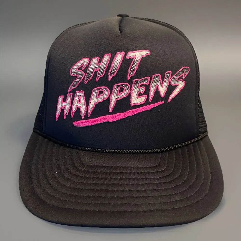 VTG Sh*t Happens Foam Trucker Hat Snapback Mesh Cap Vintage Rare New NWOT